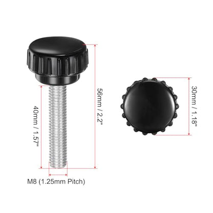uxcell 4pcs Knurled Clamping Knobs M8 x 40mm Metric Zinc Plated Carbon Steel Male Thread Thumb Screw on Type 30mm Plastic Round Head Threaded Hand Bolt Stud Knobs Black - size: M8 x 40mm x 30mm