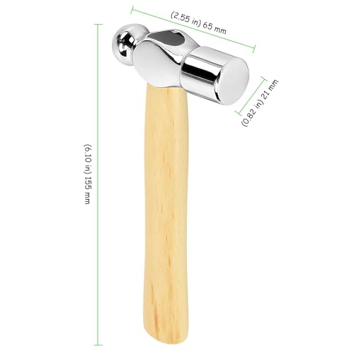 8 PCS Ball Peen Hammer, Mini Wooden Round Head Hammer with Wood Handle, Reinforced Ball Peen Hammers for Woodworking, Repairing, Camping, Chrome-Plated
