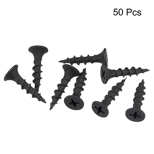 uxcell #8 x 25/32-Inch Wood Screws Phillips Flat Head Carbon Steel Self Tapping Screws Black 50pcs - size: #8 x 25/32-Inch