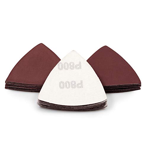 30 Pcs Hook and Loop Triangle Sandpaper 800 Grit 80mm 3-1/8 Inches for Oscillating Multi Tool Detail Sander Sanding Discs Triangle Sanding Pads - style: 800 Grit