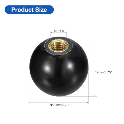 uxcell Threaded Ball Knobs, M6 Female Thread Thermoset Ball Knob 20mm Dia Round Operation Ball Handles with Copper Insert for Machine Lever Handle, Black - color: Black, size: M6x20mm