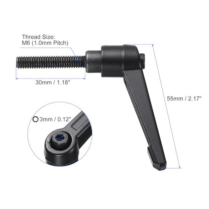 uxcell 4pcs Clamping Lever Handles, M6 x 30mm Black Oxide Carbon Steel Threaded Male Stud, Adjustable Handles Locking Quick Release Ratchet Push Button Bolt Knobs, Black - size: M6 x 30mm