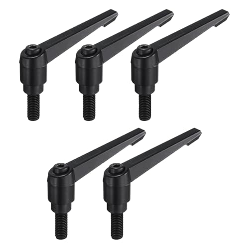uxcell 5pcs Adjustable Clamping Lever Handle M10 x 25mm Metric Black Oxide Carbon Steel Male Threaded Stud Hand Knobs Ratchet Rotating Screw Handles Bolts with Locking Lever Black - size: M10 x 25mm