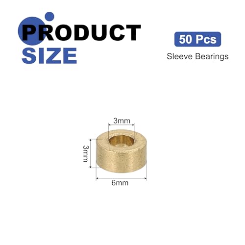 uxcell 50Pcs Sleeve Bearings, 3mm Bore x 6mm OD x 3mm Length, Self-Lubricating Sintered Bronze Bushings - size: 3mm Bore x 6mm OD x 3mm Length