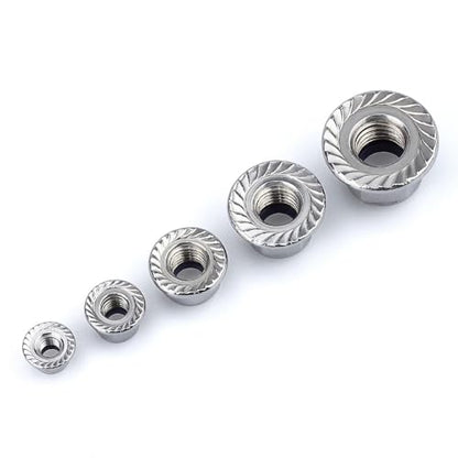 M3-0.5 (50 Pack) Hex Flange Locknuts, Serrated Flange Washer, Stainless Steel 304 (18/8) - size: M3-0.5