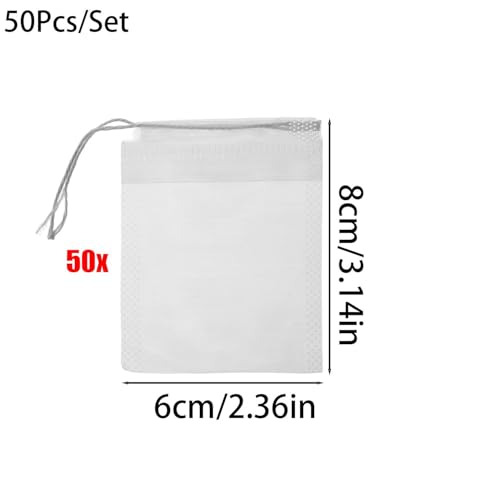 50PCS Multiple Size Empty Drawstring Teabags Nylon Disposable Clear Filter Bags for Coffee Spice Tea Filters Kitchen Teaware (6x8cm) - color: 6x8cm