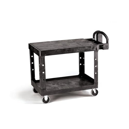 Rubbermaid Commercial Products 2-Shelf Utility/Service Cart, Medium, Flat Shelves, Ergonomic Handle, 500 lbs. Capacity, Ideal for Warehouse/Garage/Cleaning/Manufacturing - size: Medium 2-Shelf, style: Ergonomic Handle