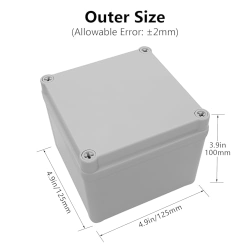 LeMotech Junction Box IP67 Waterproof Dustproof ABS Plastic Project Box for Electrical Outdoor Enclosure Gray 4.9 x 4.9 x 3.9 inch (125 x 125 x 100 mm),2 Pack - size: 4.9" x 4.9" x 3.9" (2pc)