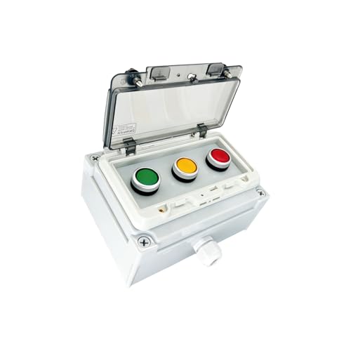 Waterproof Push Button Switch Box, IP67 Rated, Outdoor Industrial Start/Stop Control Box with Protective Cover (Green/Yellow/red Button Switch Box) - color: Green/yellow/red button switch box