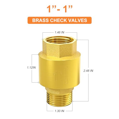 GASHER 2PCS Brass Check Valve DN25 1" Female and Male Thread, Backflow Prevention, One Way Check Valves