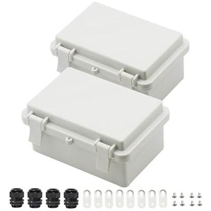 Zulkit 2pcs Junction Box ABS Plastic Dustproof Waterproof IP65 Electrical Boxes Hinged Shell Outdoor Universal Project Enclosure, 5.9 x 3.9 x 2.8 inch - size: 5.9" x 3.9" x 2.8"(2pcs)