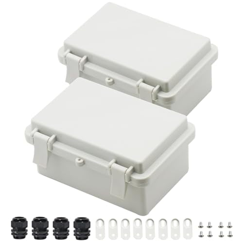 Zulkit 2pcs Junction Box ABS Plastic Dustproof Waterproof IP65 Electrical Boxes Hinged Shell Outdoor Universal Project Enclosure, 5.9 x 3.9 x 2.8 inch - size: 5.9" x 3.9" x 2.8"(2pcs)