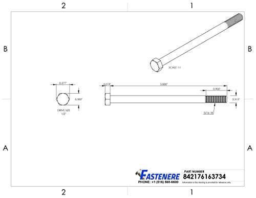 5/16-18 x 5" Hex Head Cap Screw Bolts, External Hex Drive, Stainless Steel 304, Partially Threaded, Stainless Steel, Quantity 5 - size: 5/16-18 x 5 Inch (5 Pack)