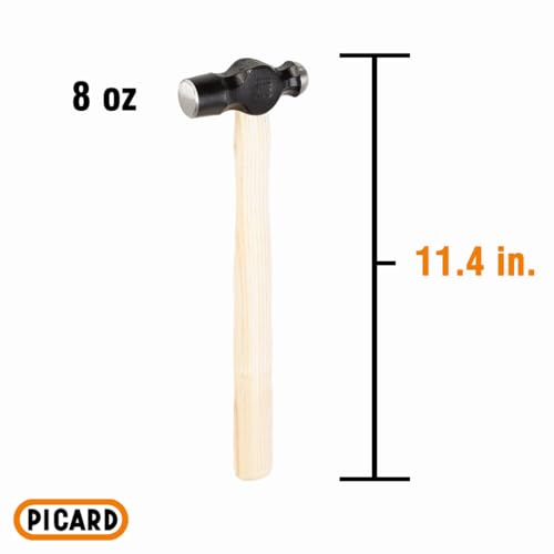 Picard Engineers Hammer 225g – Ball Peen Hammer, English Pattern, Polished Face & Ball, Alloyed Steel Head, Premium Hickory Handle, Ring Wedge Fixture for Secure Connection – 0000902-0225 - size: 8 oz