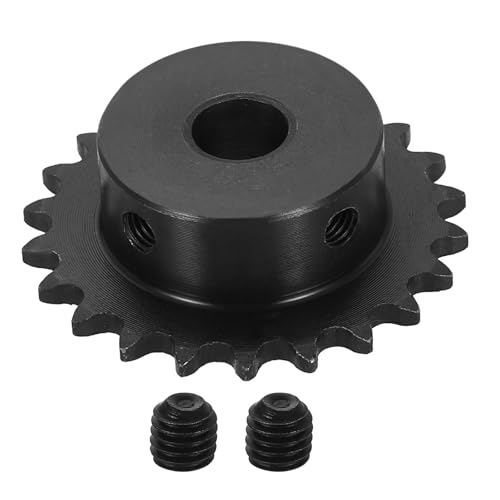 uxcell #25 Chain Roller Sprocket 10mm Bore 47.5mm OD, 22 Tooth C45 Carbon Steel ANSI #25 Roller Sprocket Round Hole with Set Screws for ISO 04C Chain, Black - size: 10mm Bore 47.5mm OD, 22 Tooth