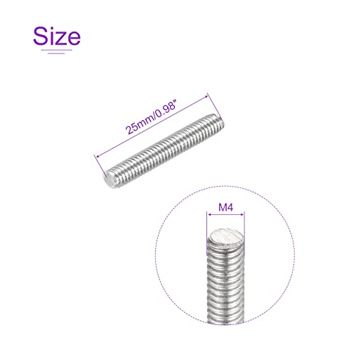 DMiotech 20 Pack M4 x 25mm Fully Threaded Rod 304 Stainless Steel Right Hand Threads Rod Bar Studs Clamps and U-Bolts - size: M4 x 25mm