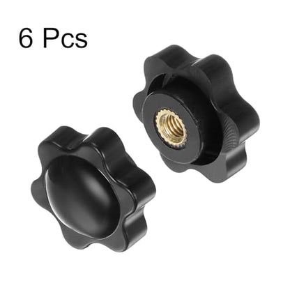 HARFINGTON 6pcs Star Knobs M5 Female Thread 25mm 6-Point Plastic Head Brass Insert Non-Through Hole Screw-in Threaded Hand Knob Clamping Handle, Black - color: Black, size: M5 x 25mm
