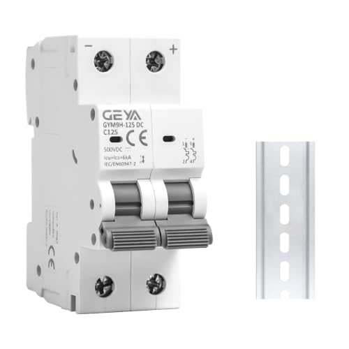 GEYA 2P 125A 500VDC Miniature Circuit Breaker,10kA Breaking Capacity,C Curve MCB,DIN Rail Mount, Thermal Magnetic Trip for Communication, PV and Other DC System Applications - size: 125 Amps+DIN Rail