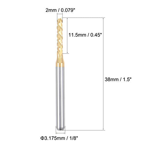uxcell 10Pcs 2mm Titanium Coat Carbide End Mill Engraving Milling Cutter CNC Router Bits for PCB Machine, 1/8" Shank - size: 2mm