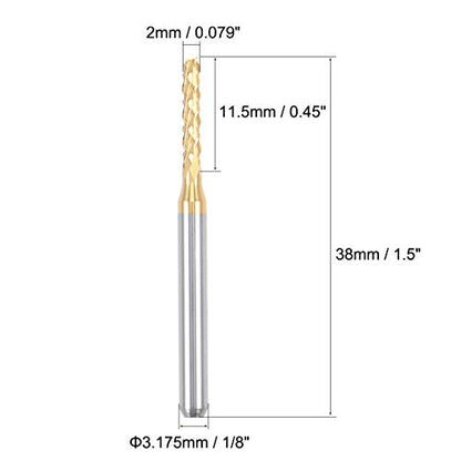 uxcell 10Pcs 2mm Titanium Coat Carbide End Mill Engraving Milling Cutter CNC Router Bits for PCB Machine, 1/8" Shank - size: 2mm