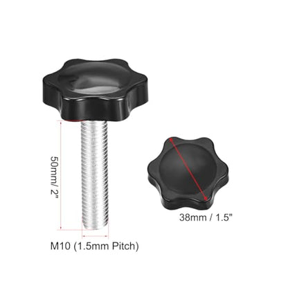 uxcell 2pcs 38mm Dia Plum Hex Shaped Grips Star Knob M10 x 50mm Male Thread - size: M10x50mm