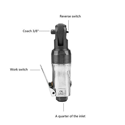 Mini Air Powered Ratchet Wrench, Drive Straight Shank Pneumatic Air Ratchet Wrench Professional Tool(3/8")