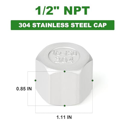 TAISHER 5Pcs 304 SS Cap Pipe Plug Socket Fitting 1/2" NPT Female - size: 1/2" FNPT(Cap)
