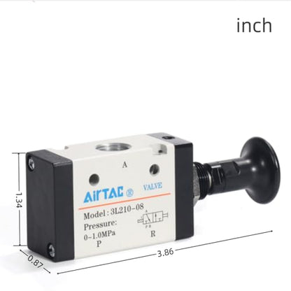 Push-Pull Valve AirTAC 3L210-08 1/4" NPT 3/2 Way Hand Lever 2 Position 3 Way Pneumatic Air Manual Control Direct Acting Type 0-145 PSI - size: 1/4 NPT, style: 3/2 way