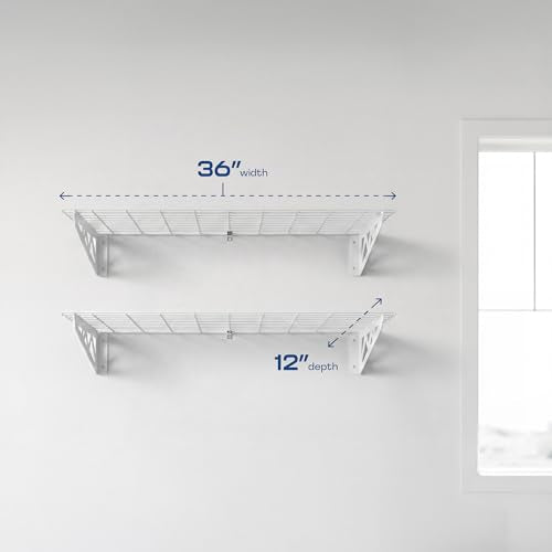 MonsterRax 12x36 Garage Wall Shelf 2-Pack, 300lb, White - color: White, size: 12"x36"