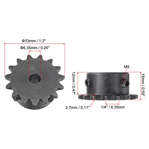 uxcell 15 Tooth Roller Sprocket B Type, #25 Chain, Single Strand 1/4" Pitch, 6.35mm Bore Black Oxide C45 Carbon Steel with Set Screws for ISO 04C - size: 6.35mm