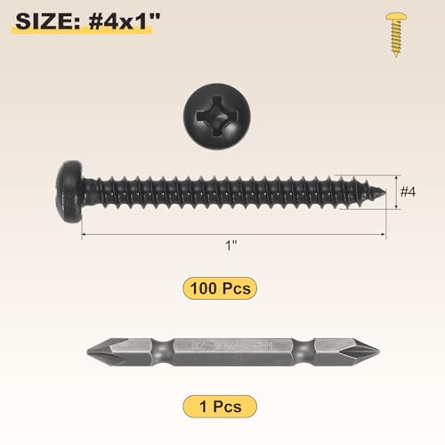 METALLIXITY Phillips Pan Head Self Tapping Screw #4x1 100Pcs - color: Black, size: #4x1"