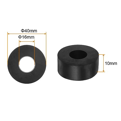 HARFINGTON 8pcs Rubber Spacer 1.57 Inch OD 0.63 Inch ID 0.4 Inch Thick Neoprene Round Anti Vibration Isolation Pads Isolator Rubber Washers Bushings for Home Cars Boat Accessories, Black - size: 16mm x 40mm x 10mm