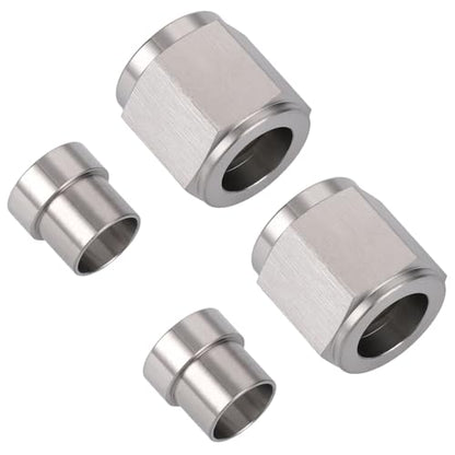 8AN Hardline Stainless Steel Tube Nut and 3/8 Sleeve Fitting for 3/8" OD Tubing, 2 Sets - size: 8AN-3/8", 2 Sets