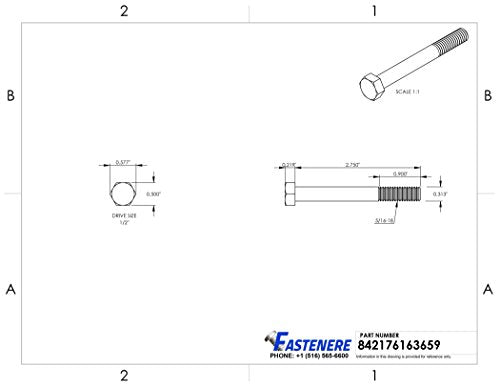 5/16-18 x 2-3/4" Hex Head Cap Screw Bolts, External Hex Drive, Stainless Steel 304, Partially Threaded, Stainless Steel, Quantity 10 - size: 5/16-18 x 2-3/4 Inch (10 Pack)