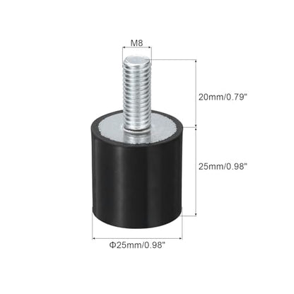 uxcell M8 Thread Rubber Mounts, Vibration Isolators, Cylindrical Shock Absorber with Studs 25 x 25mm 8pcs - size: M8x25x25mm