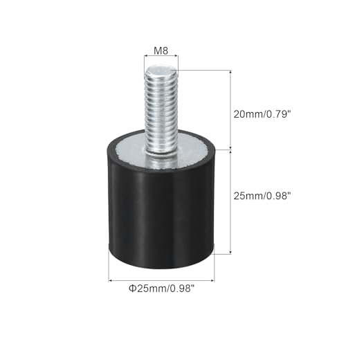 uxcell M8 Thread Rubber Mounts, Vibration Isolators, Cylindrical Shock Absorber with Studs 25 x 25mm 8pcs - size: M8x25x25mm