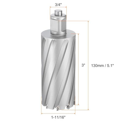 HARFINGTON Annular Cutter 1-11/16" Dia 3" Depth 3/4" Shank TCT Cutting Drill Bits with Pin for Magnetic Drill Press - size: 1-11/16" x 3"