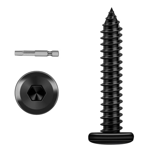 100-Piece M4 x 20mm Black Self-Tapping Screws - 304 Stainless Steel Flat Head Hex Socket Cap Screws with Drive Bit, for Wood and Thin Metal - color: Black, size: M4 x 20mm