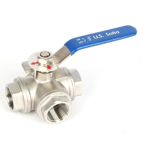 U.S. Solid 3/4" 3 Way Ball Valve - 304 Stainless Steel NPT Female Threaded Manual Ball Valve, L Mounting Pad - size: 3/4 inch, style: L Mounting Pad