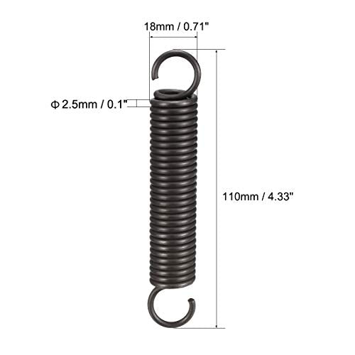 uxcell Extension Spring - 2.5mm Wire Dia, 18mm OD, 110mm Free Length Spring Steel Small Dual Hook Tension Spring - size: 110mm