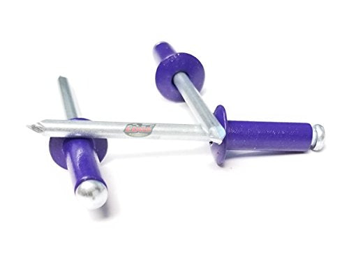Purple 3/16" Blind Pop Rivets Aluminum Large Head with Steel Mandrel Fasteners .250 - .375 Grip Range - color: Purple