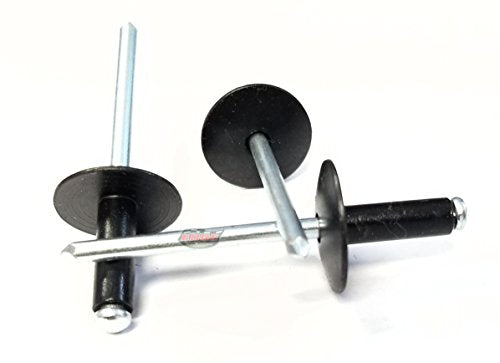 Black 3/16" Blind Pop Rivets Aluminum Large Head with Steel Mandrel Fasteners .250 - .375 Grip Range - color: Black