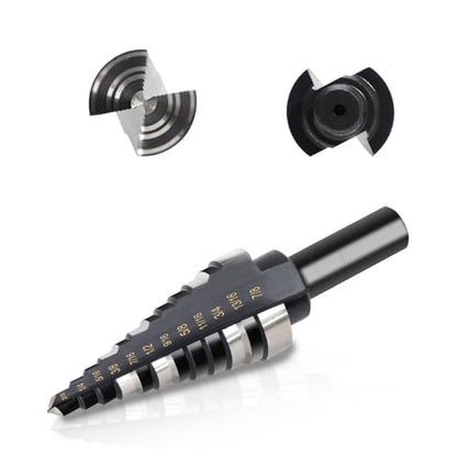 HSS Step Drill Bit for Metal, 12 Steps from 3/16" to 7/8" Straight Flutes - size: HSS 3/16"-7/8"