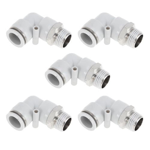 Push to Connect Air Fittings 5/8" 90 Degree Air Line Quick Joint Plastic Nickel-plated Copper 1/2"NPT 5 Pcs White Silver Tone - color: White, Silver Tone