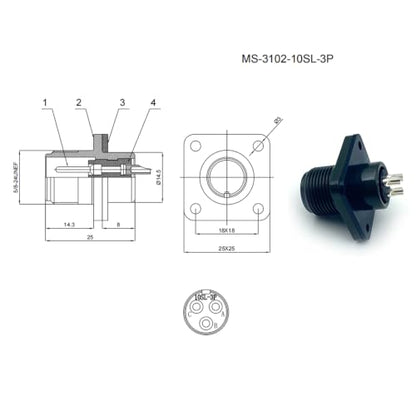 MS3102A10SL-3P Industrial Circular Heavy-Duty Connector, MIL-DTL-5015 Series Threaded Connector 3 Pin Contacts Solder Male Box Mounting Receptacle, 10SL Shell Size for Machinery and Equipment - size: MS3102A10SL-3P