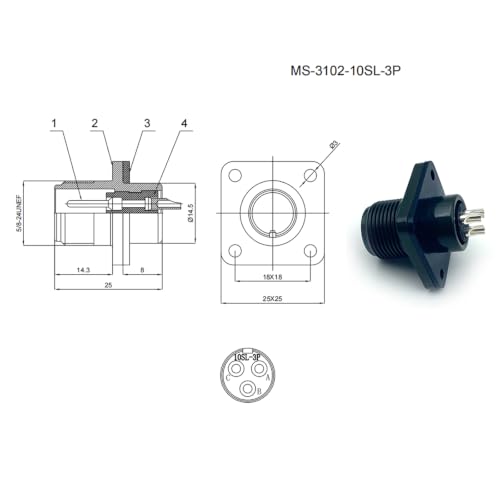 MS3102A10SL-3P Industrial Circular Heavy-Duty Connector, MIL-DTL-5015 Series Threaded Connector 3 Pin Contacts Solder Male Box Mounting Receptacle, 10SL Shell Size for Machinery and Equipment - size: MS3102A10SL-3P