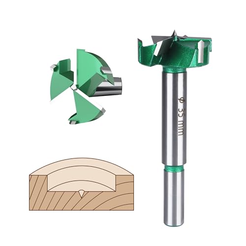 HUHAO 1-3/8" | 35mm Triple Flute Forstner Drill Bit, Tungsten Carbide Upgraded Drilling Hole Saw Woodworking Hinge Cutter Tool Kits for Wood,Plywood,Plastic,MDF - size: 35 mm