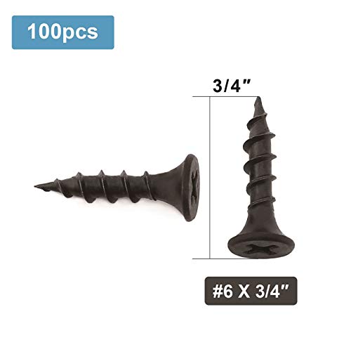 #6 x 3/4" Wood Screw 100PCS Black Phosphate Coated Stainless Flat Truss Head Fast Self Tapping Drywall Screws by SG TZH - size: #6 x 3/4"