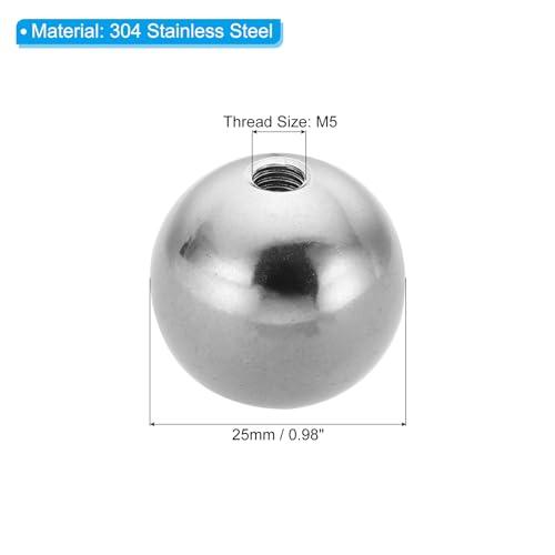 PATIKIL M5x25mm Ball Nuts Knob, 2 Pcs Female Thread 304 Stainless Steel Round Blind Hole Screw Cap Cover for Lighting Machinery DIY Decoration, Silver - size: M5x25mm