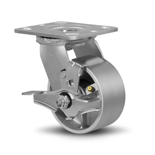 SY America 4" X 2" Cast Iron Caster Wheels,Heavy Duty Industrial Casters, Load Capacity 800 lbs,Perfect Toolbox Caster Wheels-1 Brake - color: 1 Brake, size: 4" Wheel